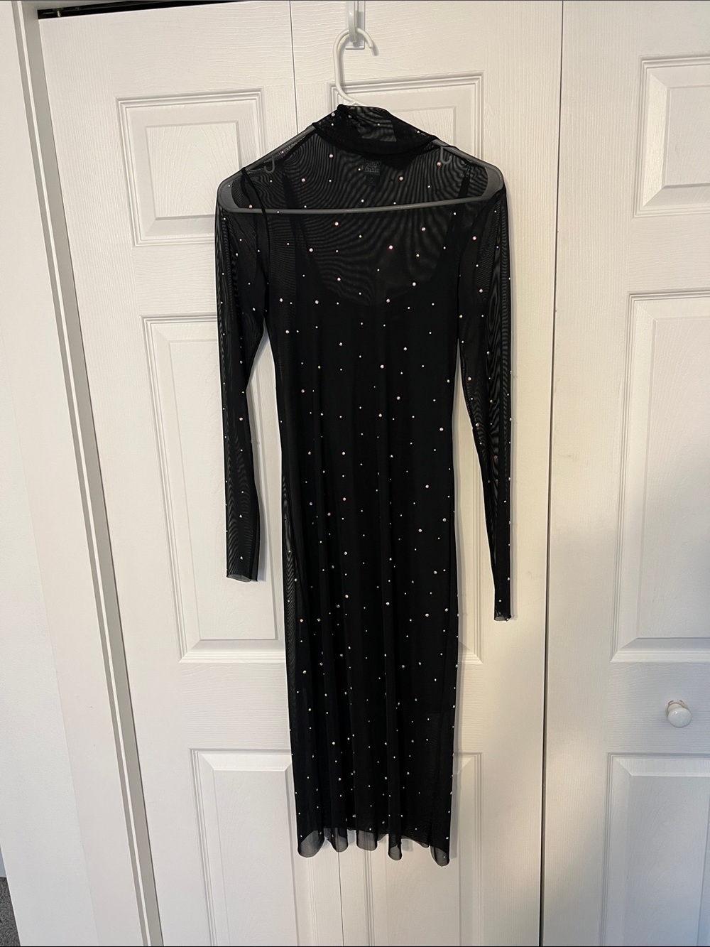 wild fable Black Long Sleeve Rhinestone Midi Dress